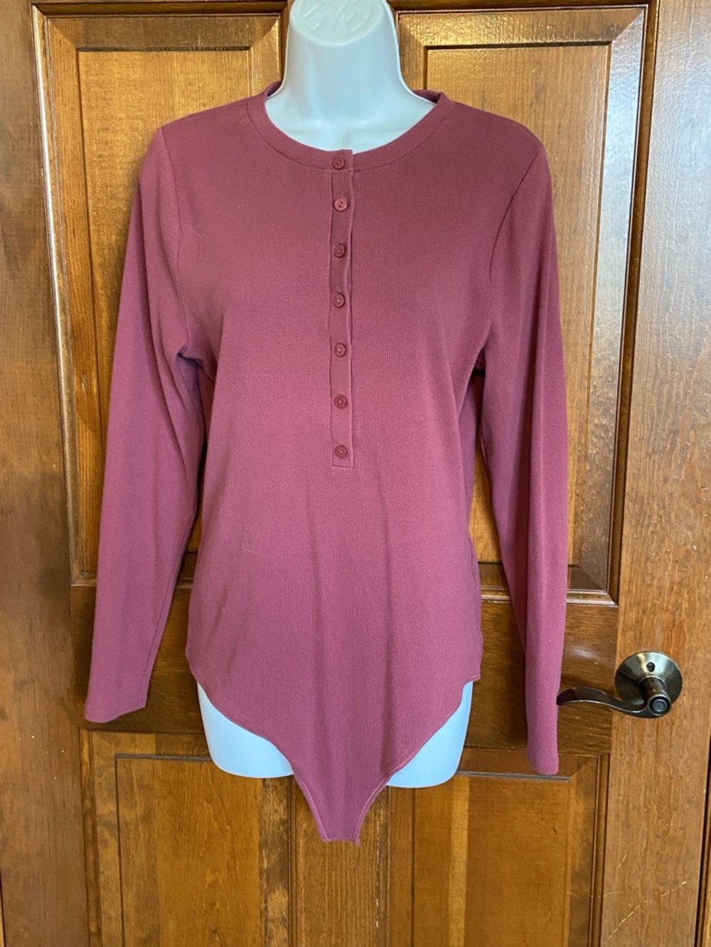 Abercrombie & Fitch Bodysuit Long-Sleeve Rib Henley Maroon Size XL
